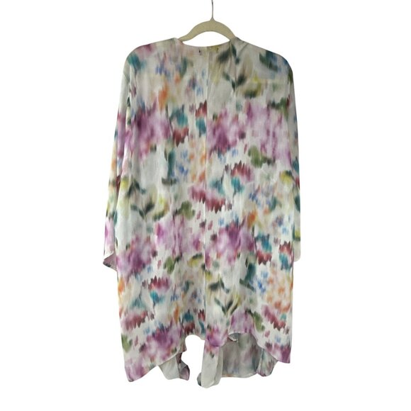 Torrid Size 3 Open Front Sheer Kimono Cardigan Watercolor Floral Drape - Picture 4 of 7